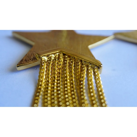 YSL SAINT LAURENT Gold Star earrings - studded with a tassel. Statement. - Picture 9 of 14